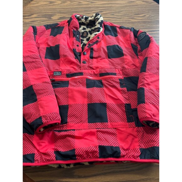 Simply Southern reversible red black checked pullover plush leopard print sz L - Picture 6 of 12